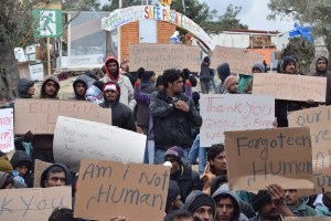 Pakistani refugees protesting in Lesvos against deportation