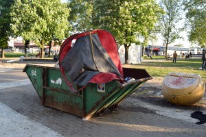 A tent that once belonged to a refugee, confiscated, destroyed and binned by the Serbian Police